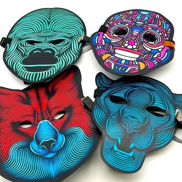 Luxtrada- NWT Carnival Festival Sound & Motion Activated LED (4) Masks Light Up - Picture 2 of 14